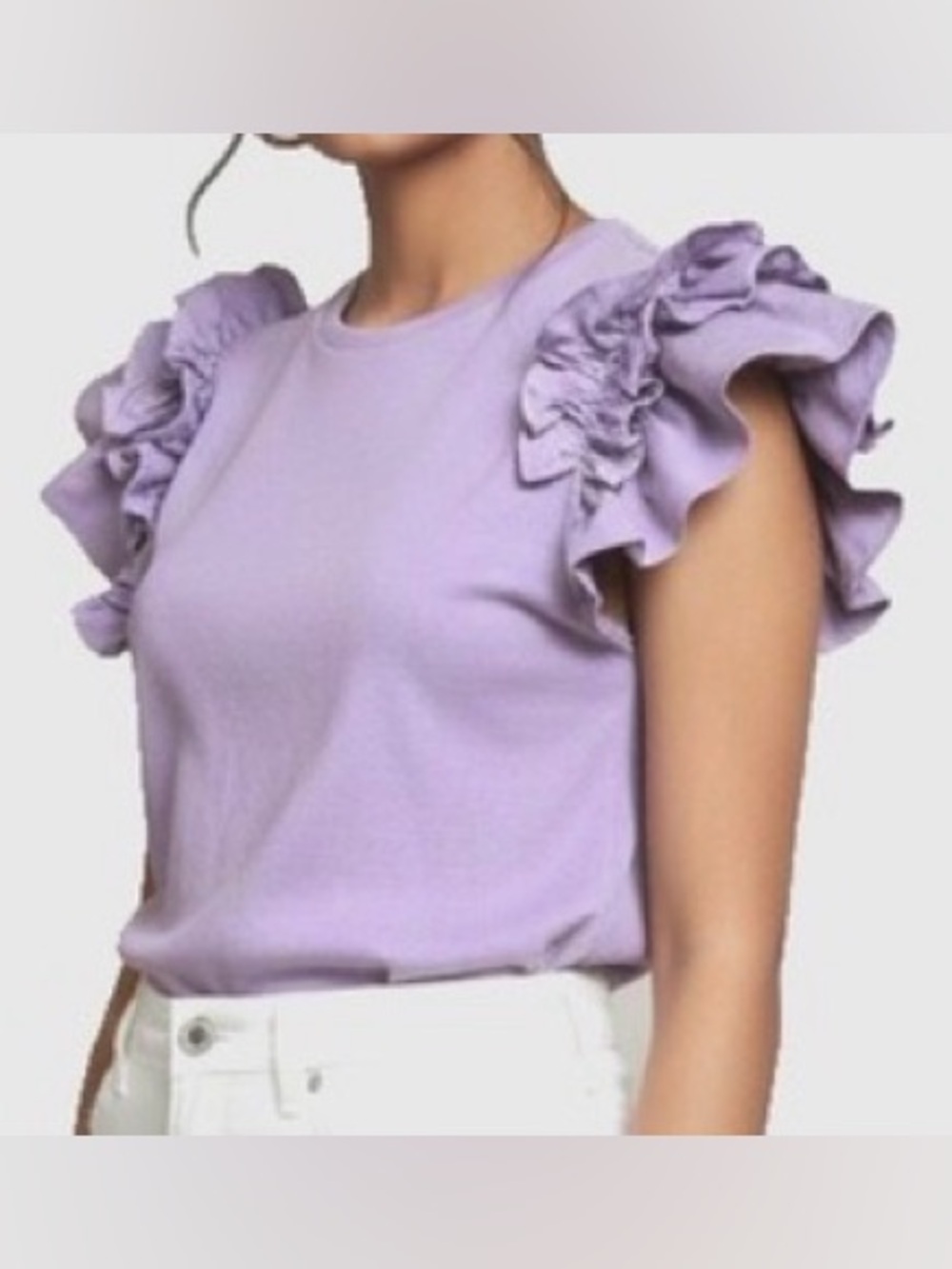 Anthropologie Lavender Ruffle-Sleeve Short Sleeve Tee